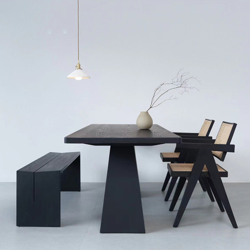 Tables de salle à manger rectangulaires noires en bois massif, H 29,53 po x L 78,74 po x l 31,5 po