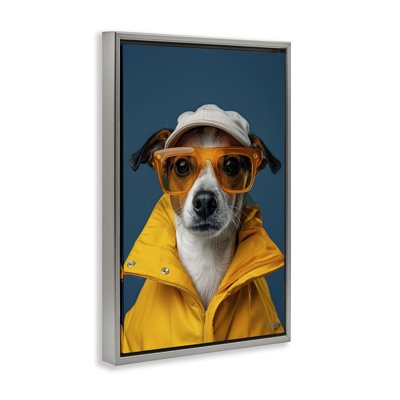 Trendy Dog Friend Gold Framed Floater Canvas by Roozbeh Bahramali