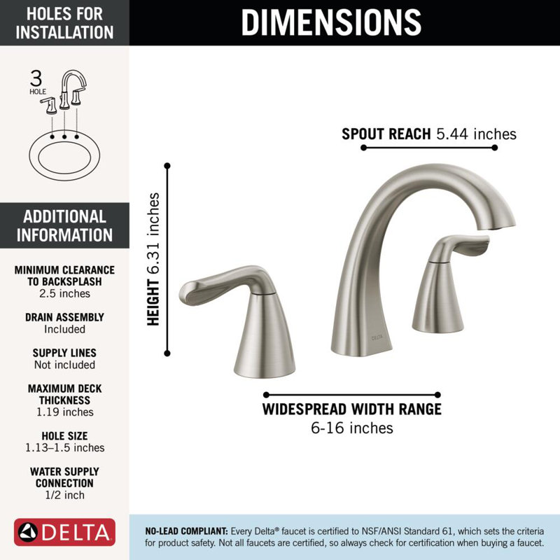 Arvo Widespread Bathroom Faucet 3 Hole, 2-handle Bathroom Sink Faucet with Drain Assembly, Spotshield Brushed Nickel