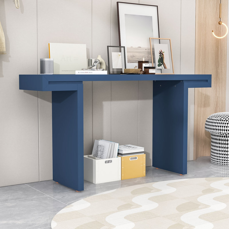Console Table with Geometric Clean Lines Design and Adjustable Feet, Navy Blue