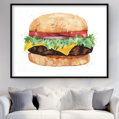 Watercolor All Dressed Cheeseburger Print | Red Framed Decor