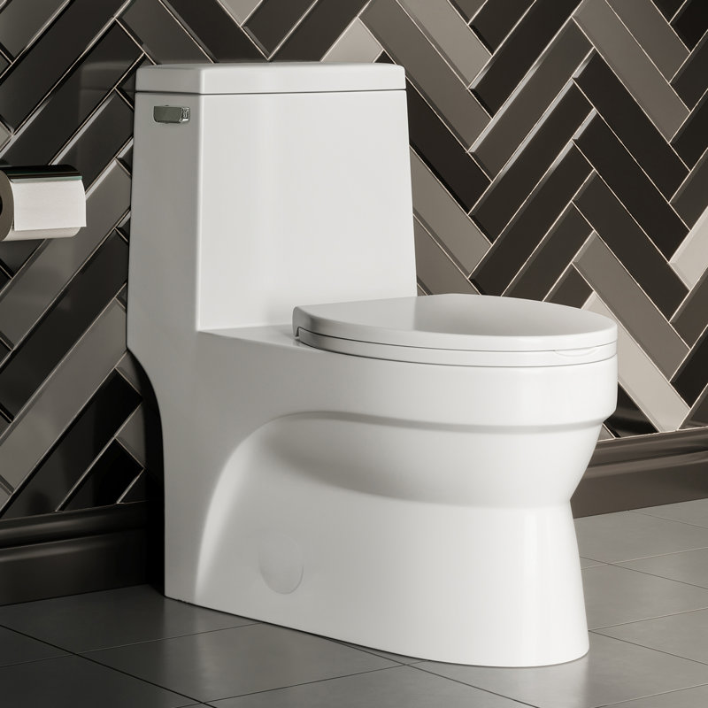 Toilette allongée une pièce à double chasse Virage 1,1 / 1,6 gpc Virage, Blanc lustré, Côté gauche