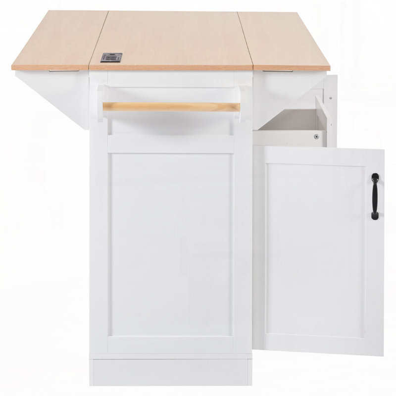 55.7'' Large Kitchen Island with 2 Drop Leaf, Black