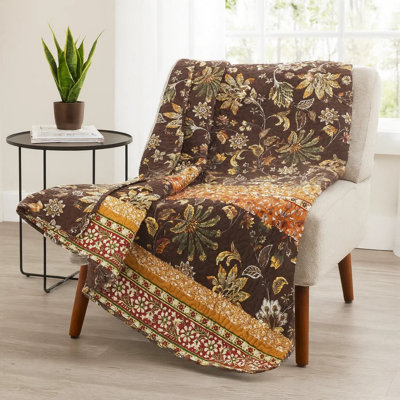 Jeté benjara Athens, polyester brun chocolat, imprimé jacobin