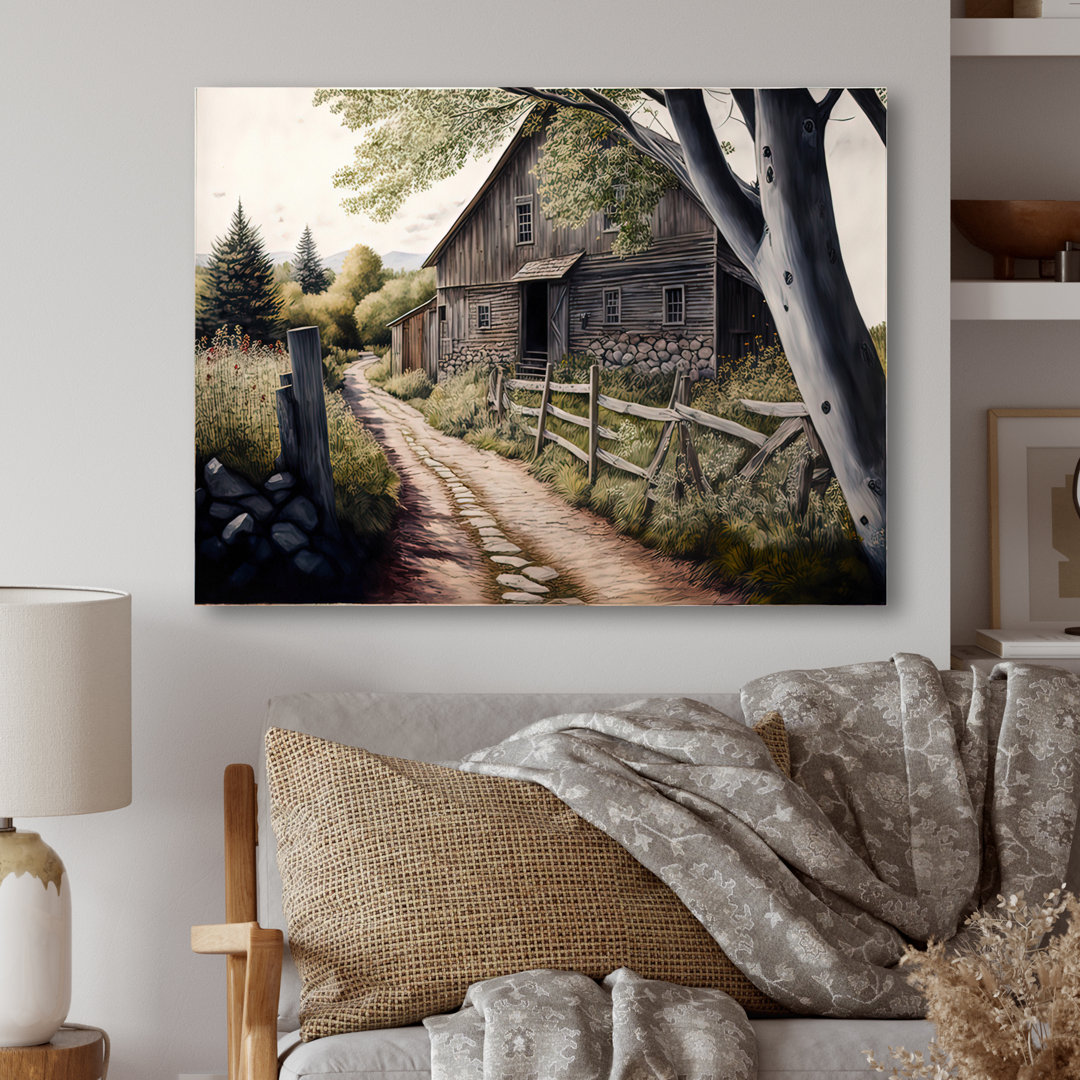 Yellow Barn In Spring III - Barn Landscape Wall Decor Gracie Oaks Overall 