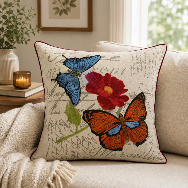 Coussin décoratif sur le jeté Papillion, Plumes