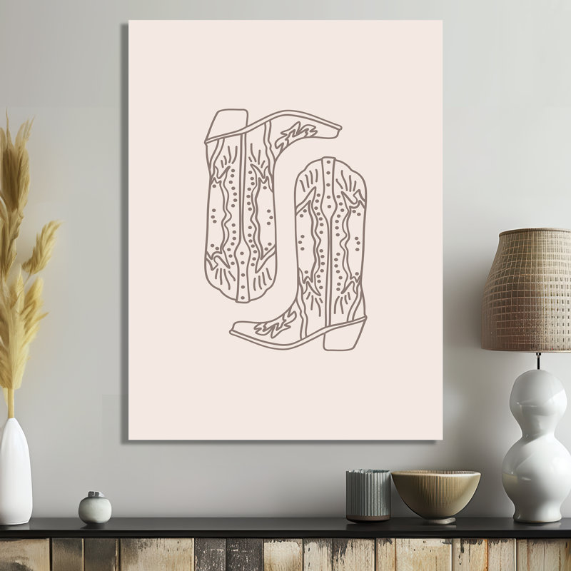 Illustration de bottes de cowboy, Toile encadrée blanche avec une seule photo, H 40 po x l 30 po x P 1,5 po