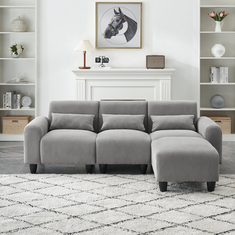 Canapé à accoudoirs arrondis 84,6 po Eibe, Velours côtelé gris