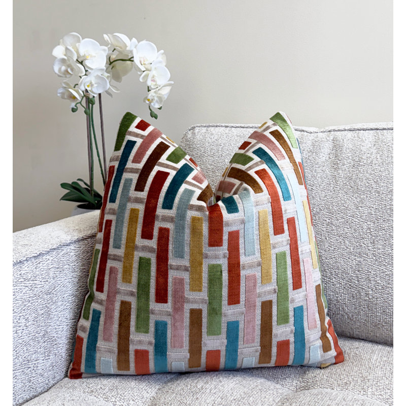 Housse de coussin géométrique en velours, Carré 20 po, Rose