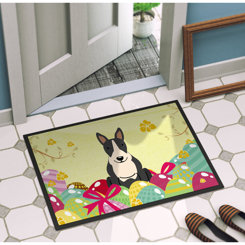 Tapis d'extérieur antidérapant Saroyan Bull Terrier, Noir / Blanc, l 24 po x L 36 po