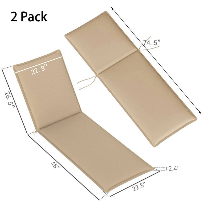 Beige 76" Outdoor Chaise Lounge Cushion Set of 2, Foldable Patio Recliner Chair Pad with Water-Resistant Polyester Fabric and Anti-Slip Ties for Garden, Poolside, Porch