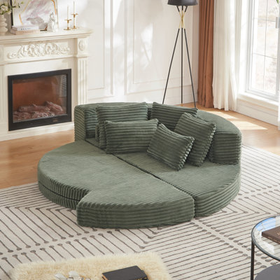 Canapé-lit semi-circulaire 2 en 1 avec coussin pour le cou et cinq coussins décoratifs