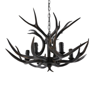 Lustre en bois de cerf en résine, luminaire suspendu rustique, lampe en corne de cerf