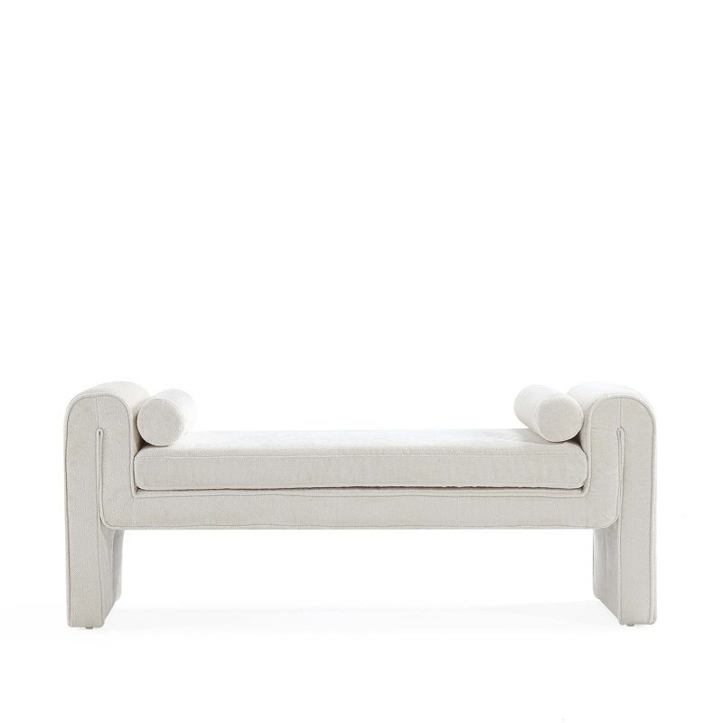 Concord 59" Modern Glam Chenille Upholstered Solid Pine Wood Accent Bench in Ivory, Ivory