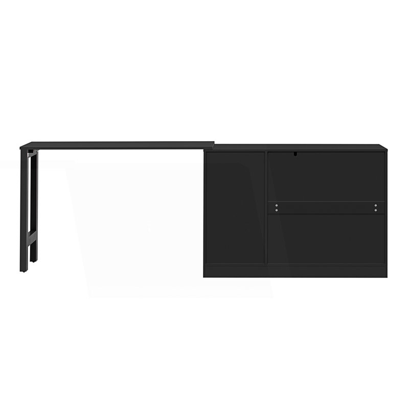 Sideboard With Extendable Table, Multifunctional Storage Cabinet With 2 Doors And 3 Drawers, Living Room Cabinet, Black