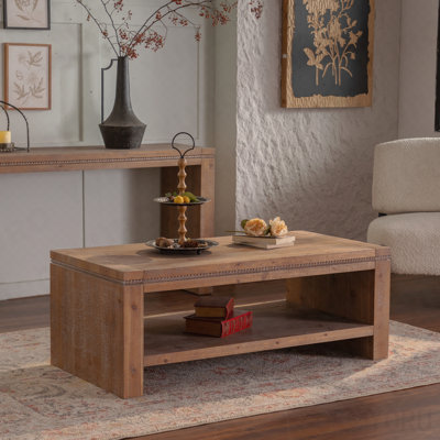 47.24" Rustic Rectangle Coffee Table - 2-Tier, Solid Wood/MDF, Open Storage - Farmhouse