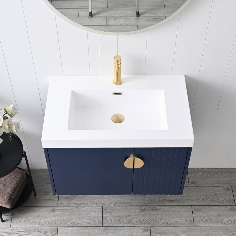 Meuble-lavabo mural flottant avec lavabo 30 po Rakeshia, Bleu foncé