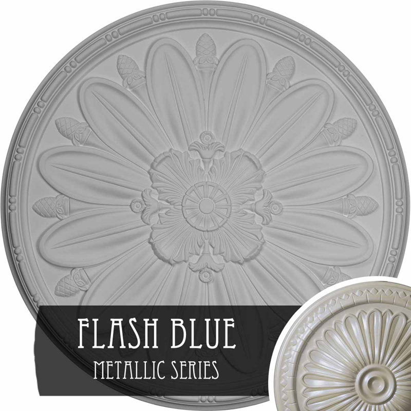 Médaillon de plafond Endurathane Delfina, DE 40 po x P 1 7/8 po, finition Flash bleu peint à la main, Bleu Flash