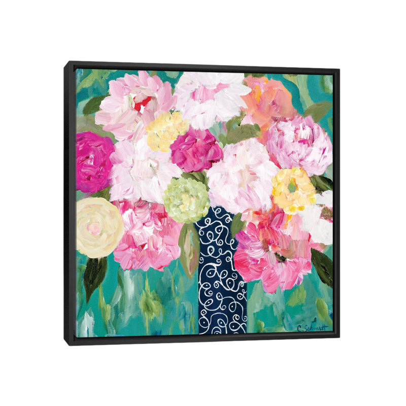 « botanique splash », impression sur toile, H 26 po x l 26 po x P 1,5 po, Toile encadrée noire, Pas de tapis