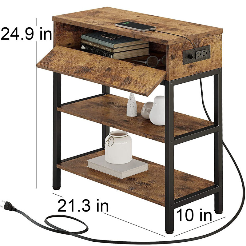 Alydia Solid Wood Top End Table and Built-In Outlets