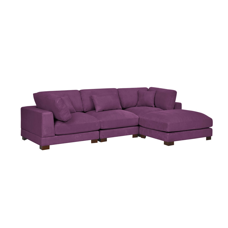 Canapé modulaire rembourré 4 pièces Temica, Velours côtelé mauve