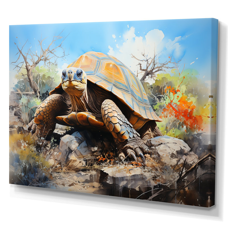 «Turtle On Land I», reproduction d'art sur toile encadrée, 16" H x 32" W, Toile tendue