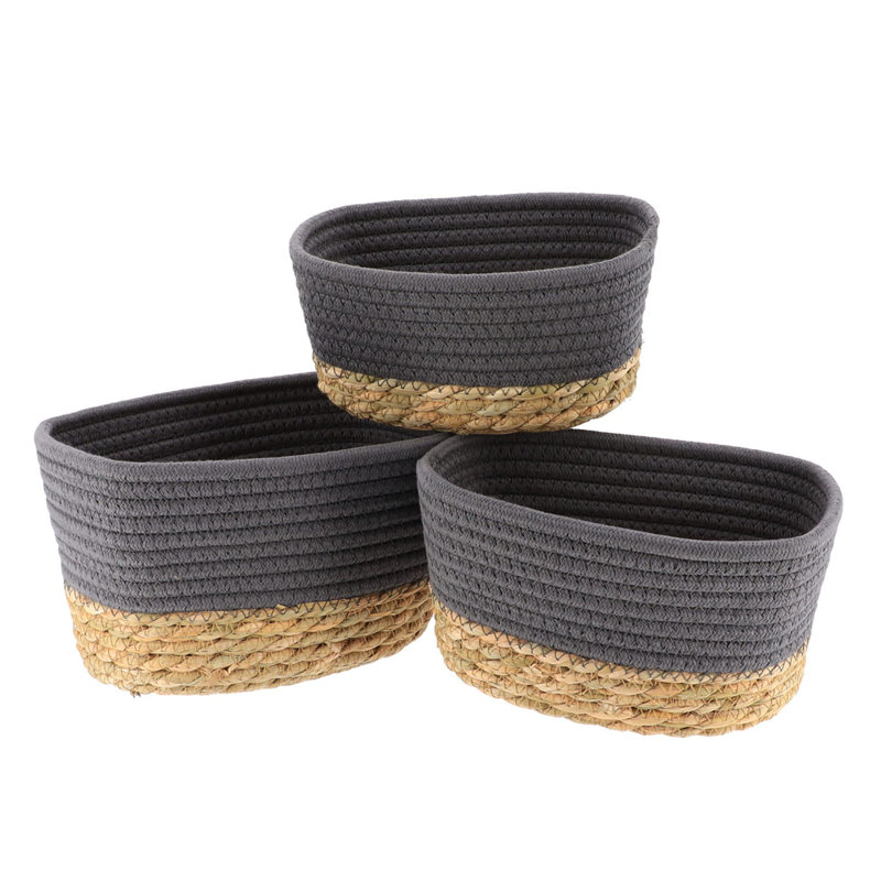 Padang 3-Piece Cotton Basket Bin, Gray/Natural