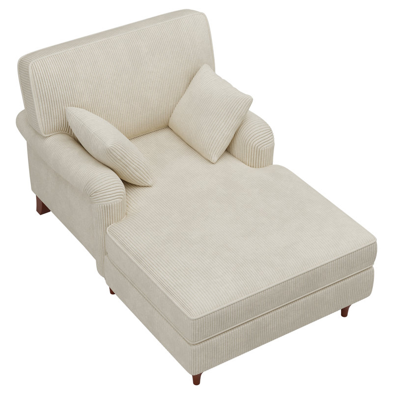 Méridienne surdimensionnée de 40,5 po en velours côtelé beige, 2 coussins, accoudoirs roulés, assise profonde de 62 po, structure en bois massif, limite de 250 lb, pour limite de lecture