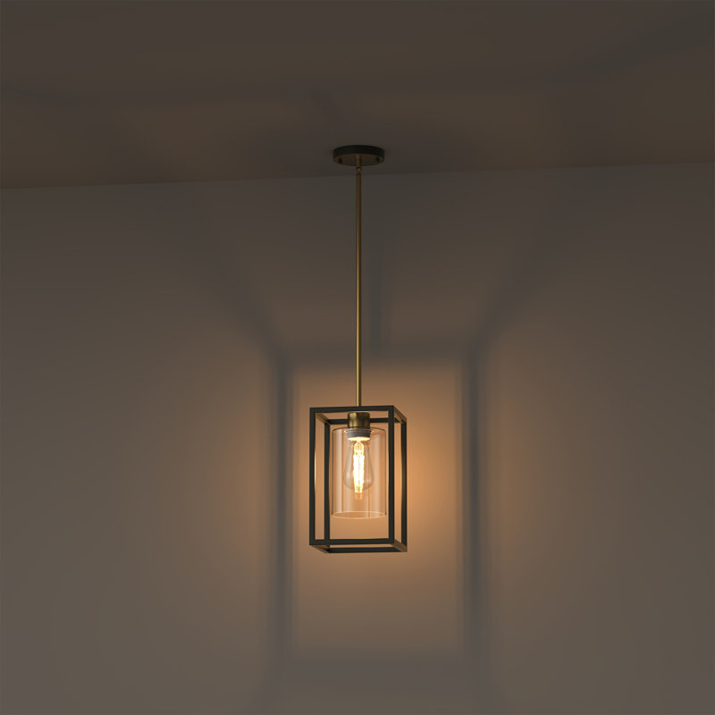  Luminaire suspendu 1 lumière pour îlot de cuisine carré / rectangulaire 1 lumière en aluminium + bronze,  Noir mat / or