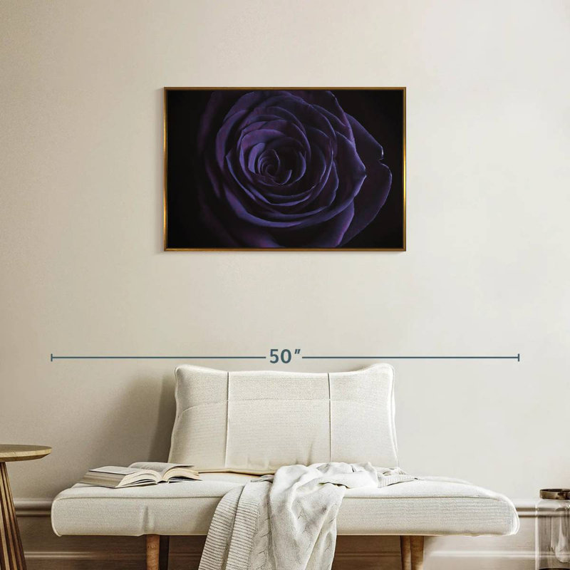 Rose mauve en fleurs, Cadre flottant doré, 31 po x 21 po