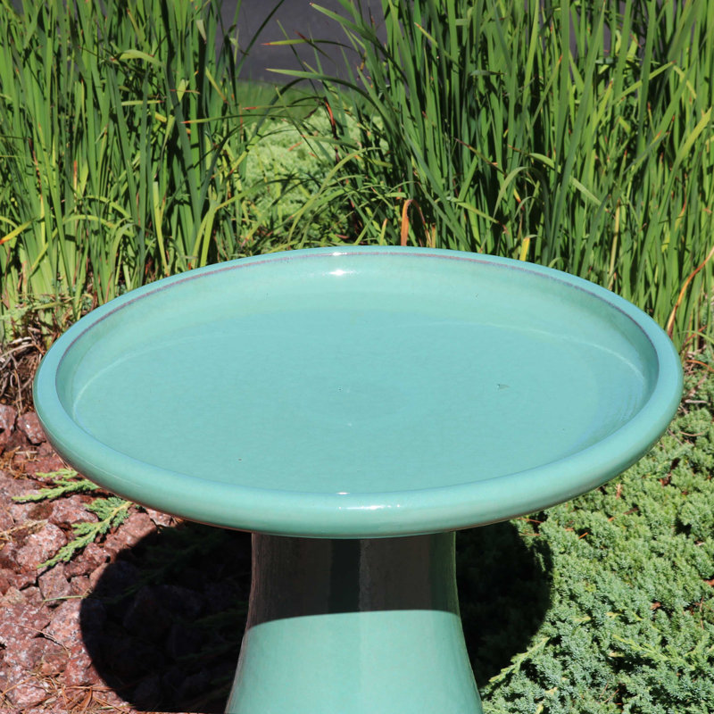 Bain d'oiseaux extérieur autoportant en céramique Classic, finition résistante aux rayons UV - écume de mer, Écume de mer