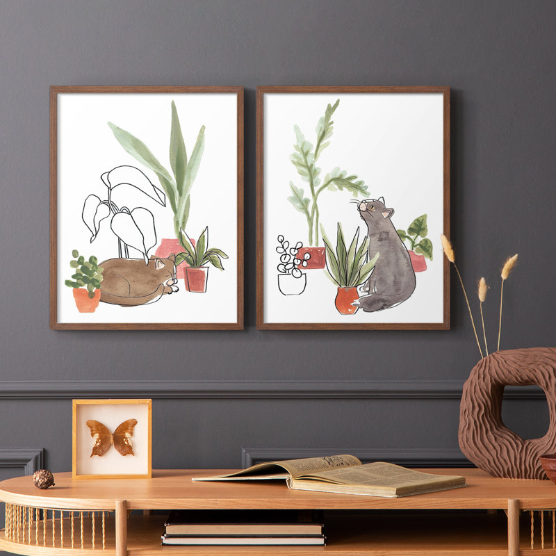 «PurrfectPlants III», reproduction encadrée de qualité supérieure - prête à être accrochée - aucun clou requis - aucun clou requis
