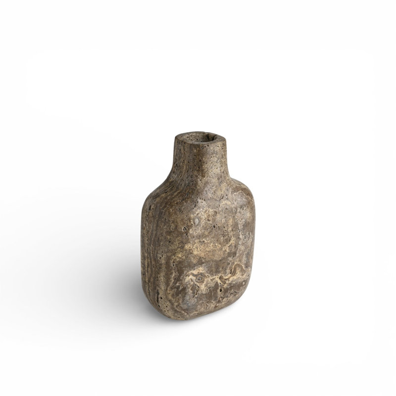 Travertin Vase Med, Gris, H 12,5 po x l 8,5 po x P 4 po