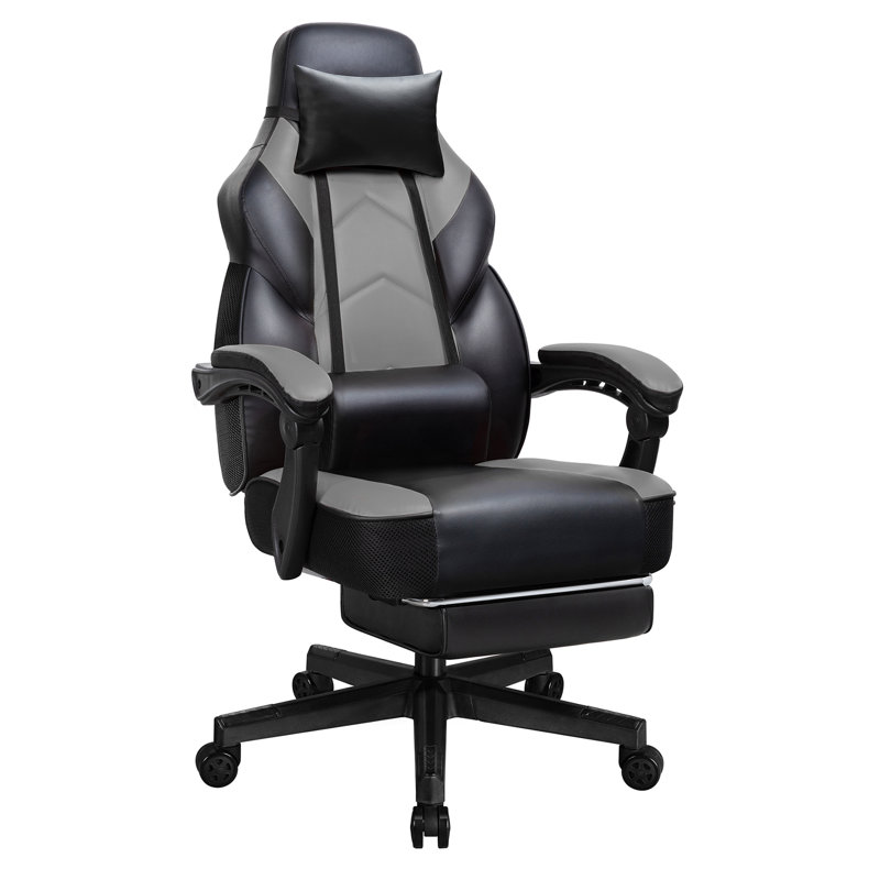 Adjustable Reclining Gaming Chair, Ergonomic Faux Leather Swiveling PC & Racing Computer Chair with Footrest and Lumbar Support