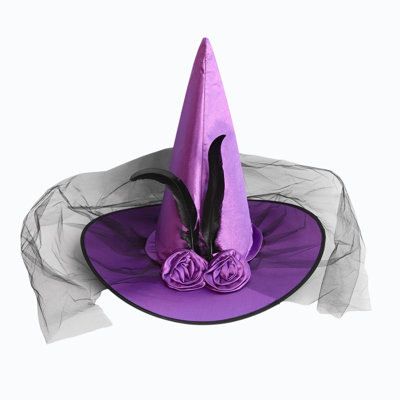 Piece Halloween Wizard Hat With Rose Tulles Trims Three Color Choices For All Age Dress Up Party Themed Gathering Holiday Outfit Matching Supplies