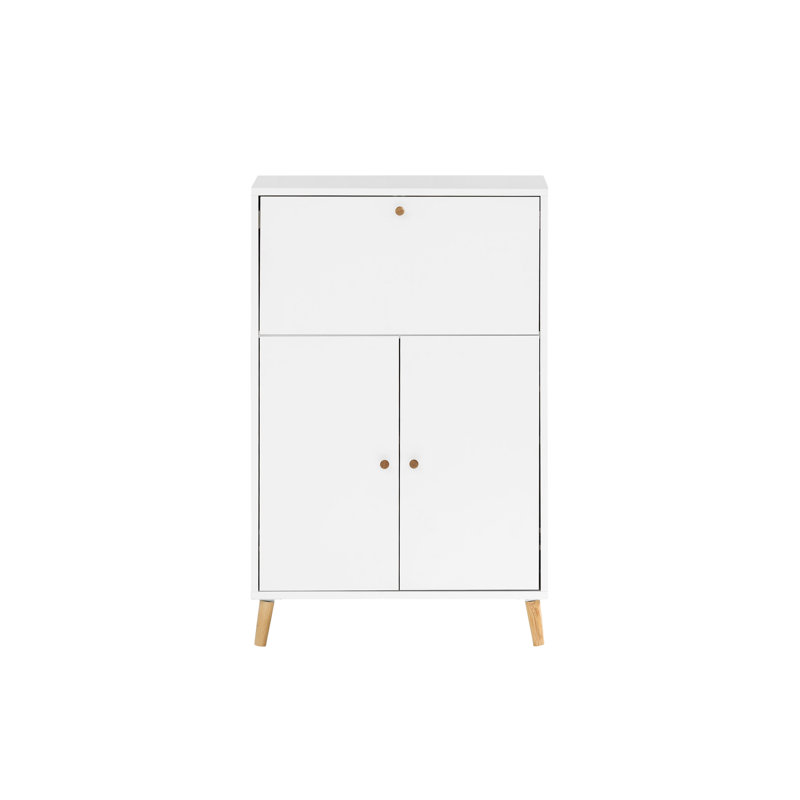 Datus Rectangular Desk with Cabinet, White
