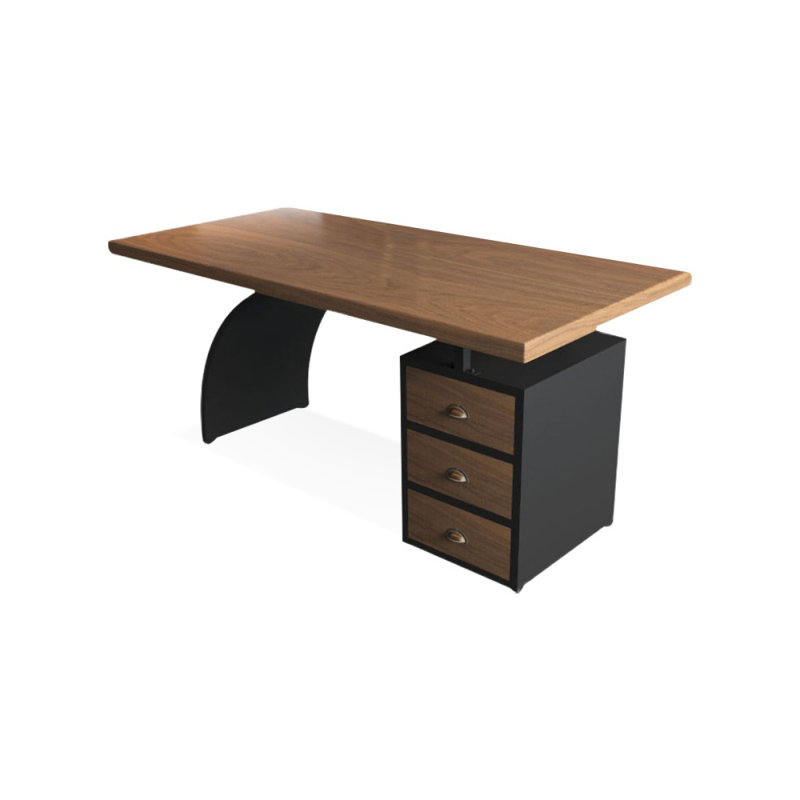 Brown+Black Rectangular Solid Wood+Iron desks, 29.53" H x 55.12" W x 27.56" D