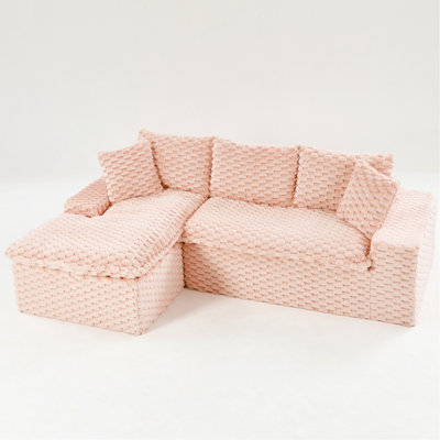 Pink Turtle Velvet Versatile Sofa: Convertible Twin-Seat With Left Chaise Lounge (Plush Reclining Lounger For Cozy Leisure), Featuring Face-To-Face Seating, Switchable Between L-Shape And Straight