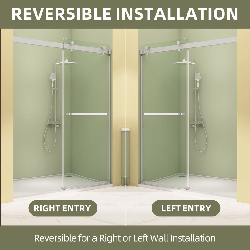 Porte de douche coulissante double l 59 po x H 76 po ZEAFIVE, Nickel brossé
