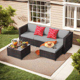 Lockney Modern 4-Person Outdoor Patio Set with Cushions, UV & Rust-Resistant Wicker Frame
