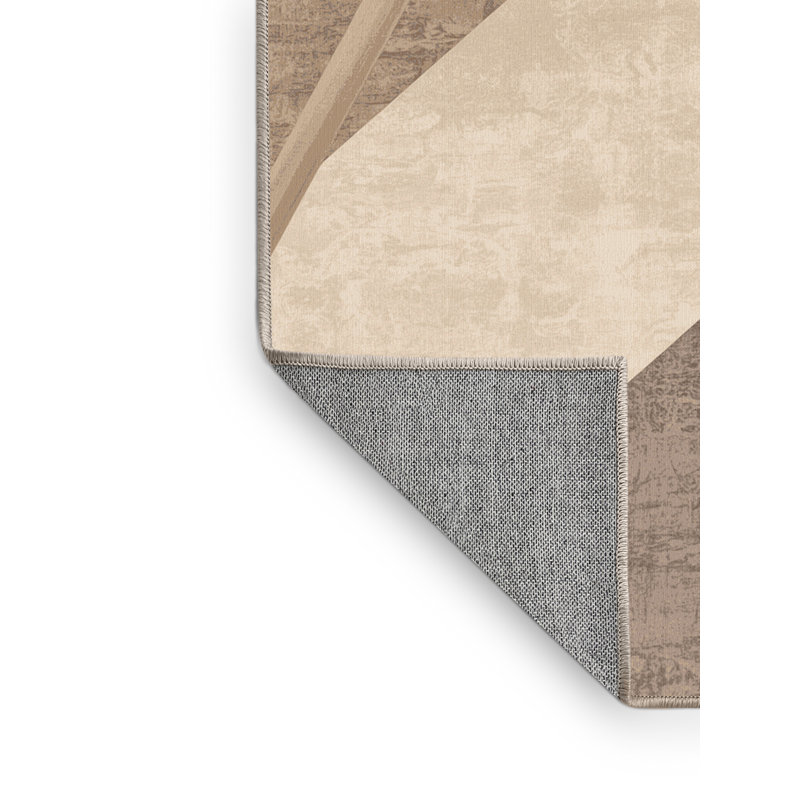 Machine Washable Olney Candy Lollipop Modern Geometric Shapes Rug in Gray – Beige Binding, 7x9
