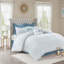 Édredon très grand en coton bleu 8 pièces - imprimé floral réversible, rembourrage, taies décoratives assorties, coussins décoratifs et jupe de lit, réversible lavable à la machine, imprimé botanique, revers deux tons, inclus