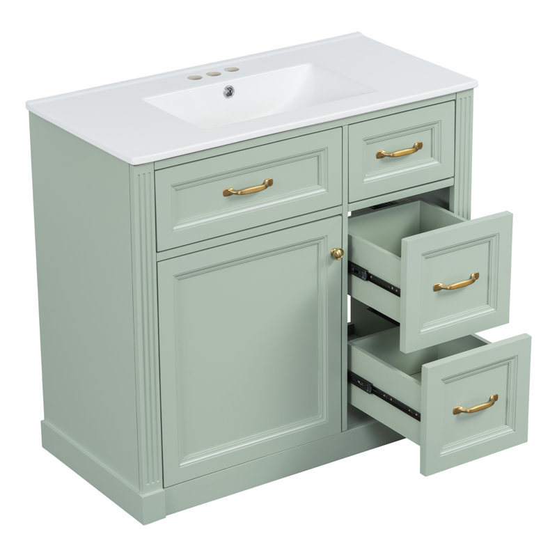 Meuble-lavabo moderne 36 po avec lavabo en céramique et solutions de rangement intelligentes Grainley, Vert