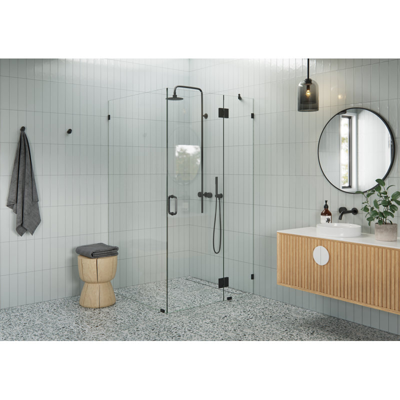 Halo 45 in. x 45 in. x 78 in. 90-degree Fully Frameless Glass Hinged Shower Enclosure, Matte Black