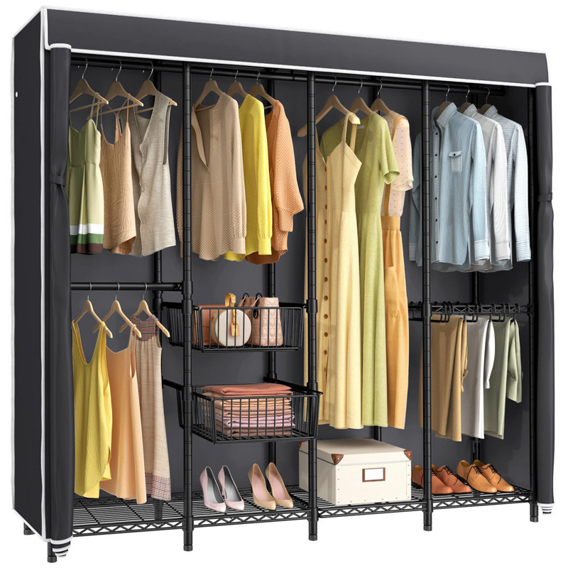 77'' Metal Portable Wardrobes, Black