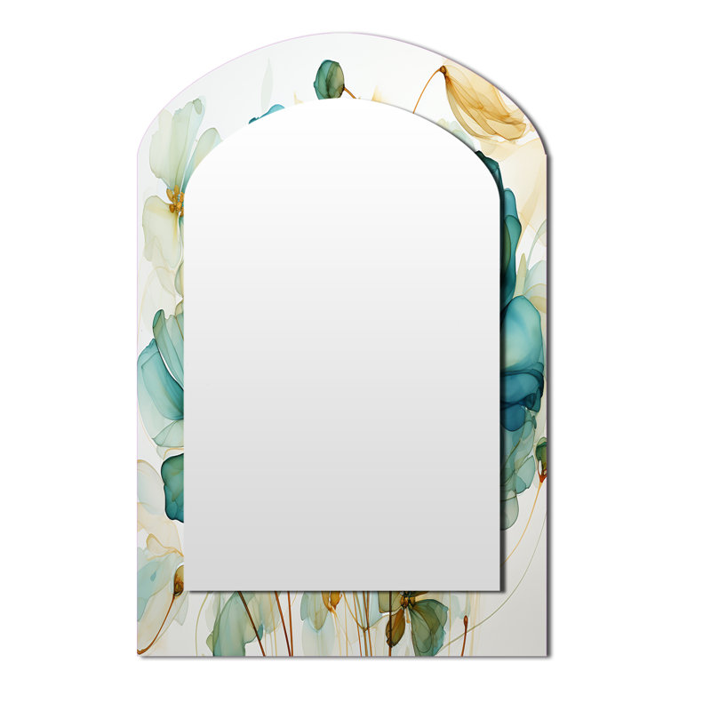 Bleu sarcelle - croissance organique - miroir décoratif en arc abstrait sur métal, 43 po x 33 po