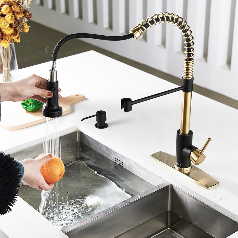 Blue Elephant Pull Down Kitchen Faucet, Black/Gold