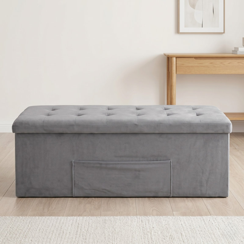 Banc de rangement pliable capitonné avec poche Winningham, Gris foncé