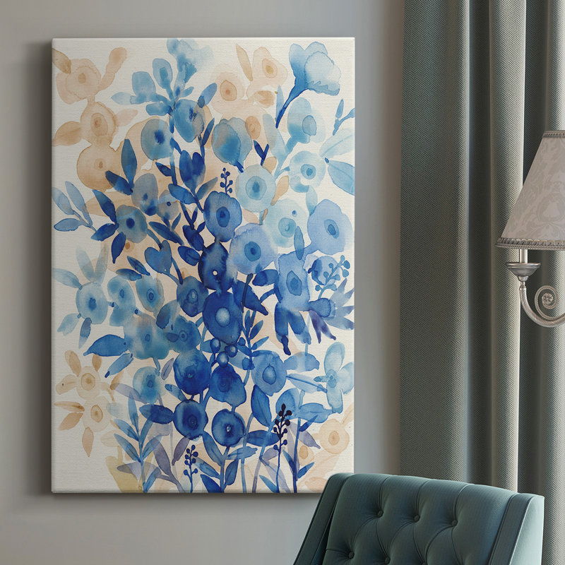 Bleuet floral II - peinture sur toile tendue, H 18 po x l 12 po x P 1 po