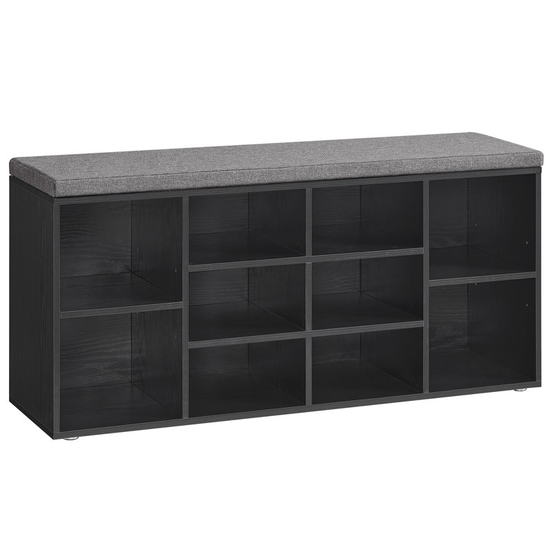 Adara Linen Blend Upholstered Storage Bench, Black/Grey